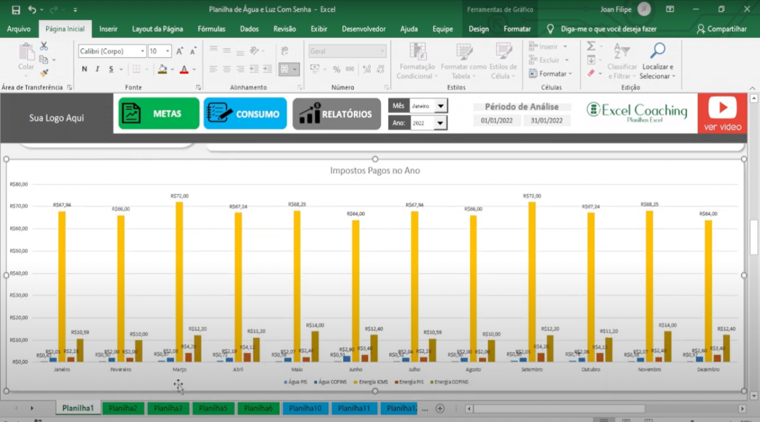 Planilha Controle De Consumo De Gua E Energia Em Excel Vba Excel