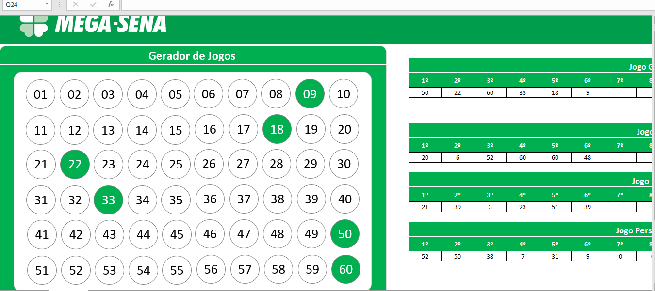 Planilha SORTEIO BOLÃO Números MEGA SENA - Apostas Geradas Automaticamente  