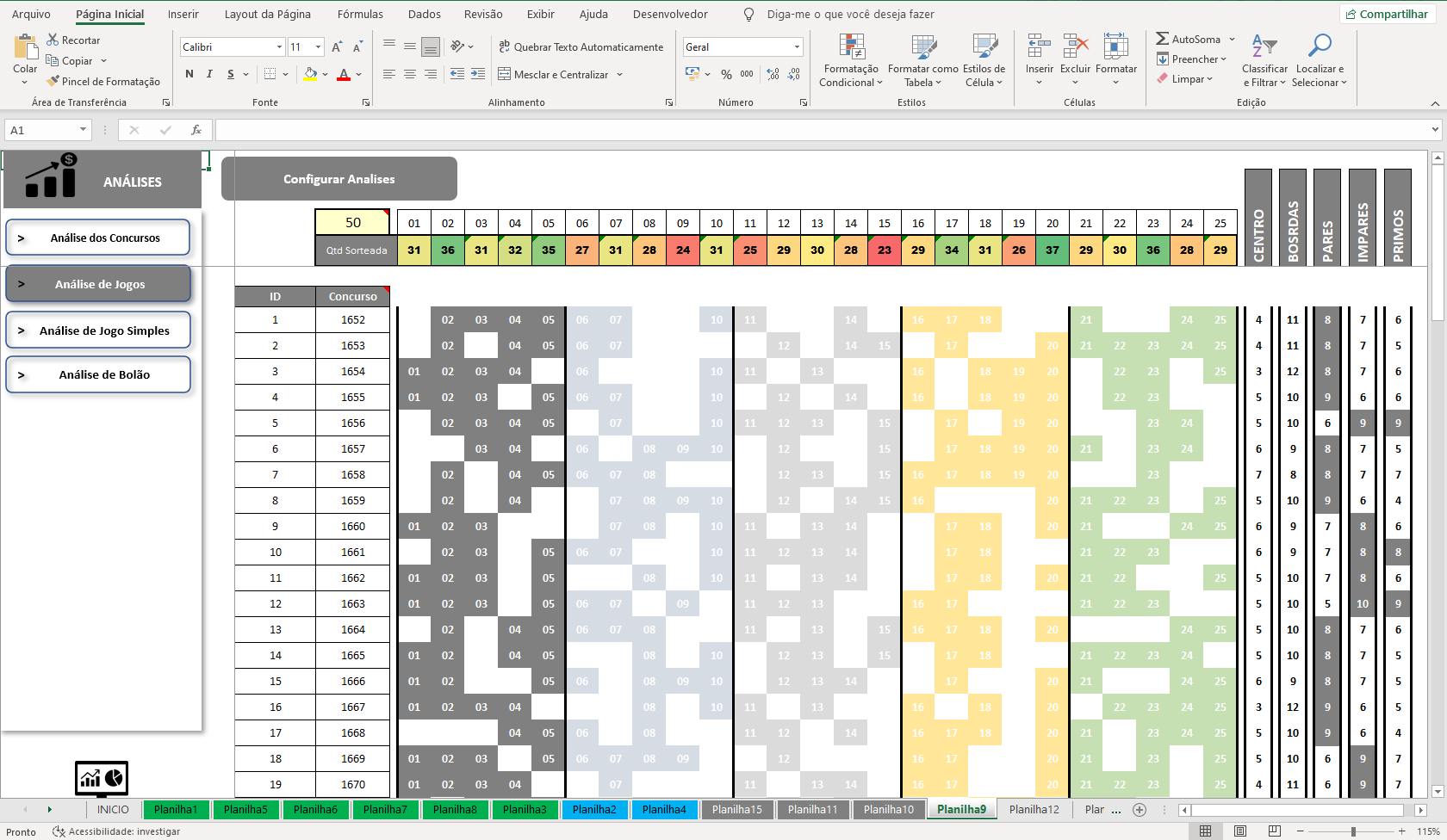 Página dedicada a resultados e estudo da loto fácil, downloads de esquemas  em excel…