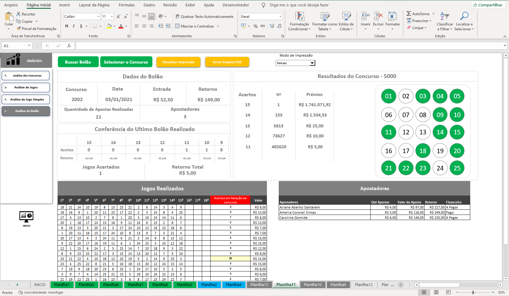 Planilha LotoFácil no Excel, Download Grátis