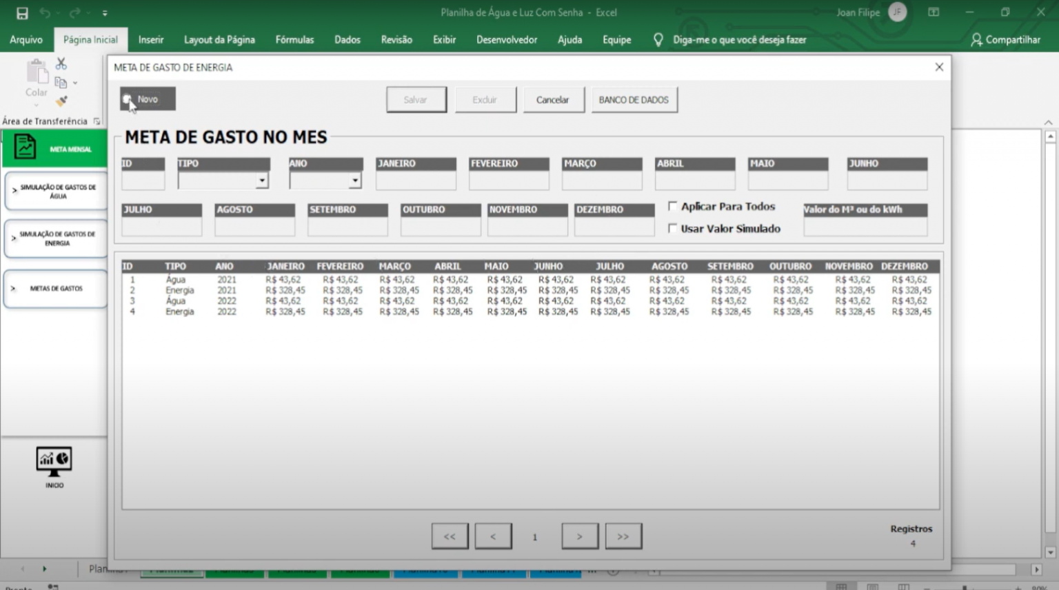 Planilha Controle De Consumo De Gua E Energia Em Excel Vba Excel Avan Ado